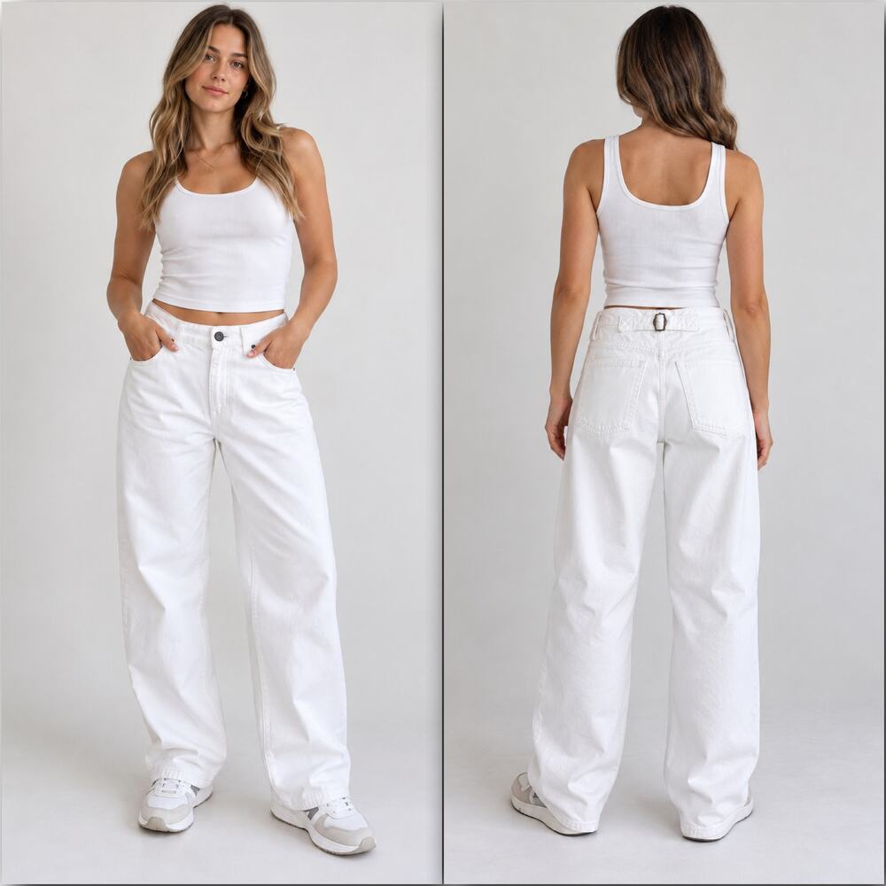NEW BDG Urban Outfitters Ivory Logan Boyfriend Mid Rise Loose Cinched Jeans